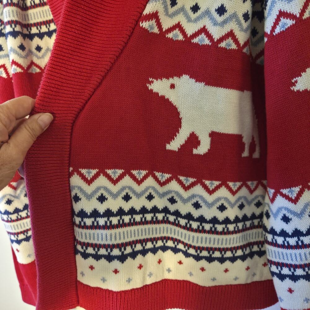 Hannah Andersson Womens M Red Fair Isle Open Cardigan Sweater Polar Bears Cotton - Picture 7 of 10